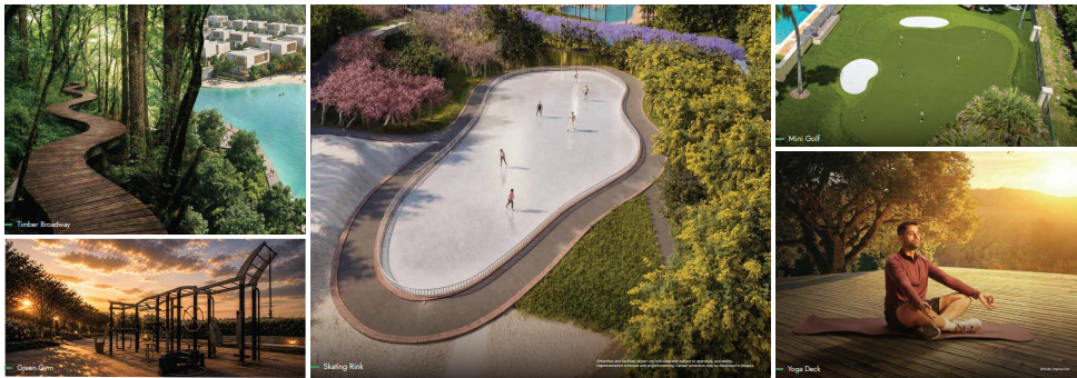 Timber Boardwalk · Green Gym · Skating Rink · Mini Golf · Yoga Deck